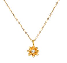 Cz stone flower pendant necklace for women, Brass with 22k gold plated, Handmade jewelry